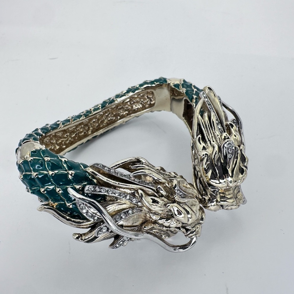 Roberto Cavalli Runway Dragon Bangle Green Enamel & Swarovski Crystal Sold Out